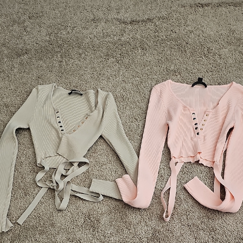 Chic Pink and Gray Crop Tops